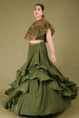 Embroidered Cape With Ruffled LehengaDSC07446