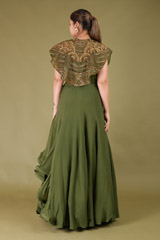 Embroidered Cape With Ruffled LehengaDSC07447