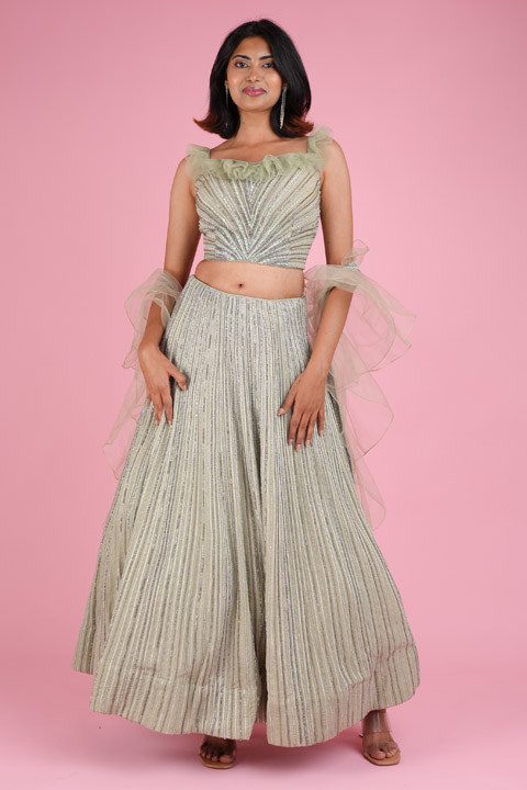 Sage Green Ruffled Lehenga
