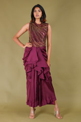 Hand Embroidered Draped Saree Gown