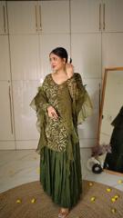 Green Embroiderd Wrinkled Sharara Set