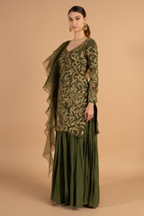 Green Embroiderd Wrinkled Sharara SetDSC01247