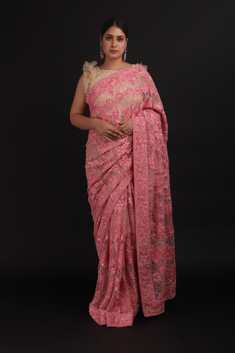 Pink Embroidered Saree