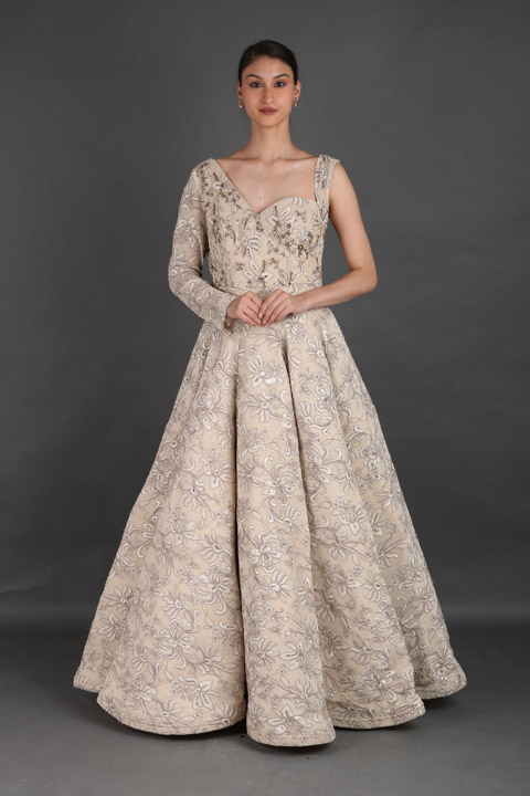 Beige Embroidered Gown