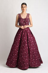 Wine Embroidered Ball Gown