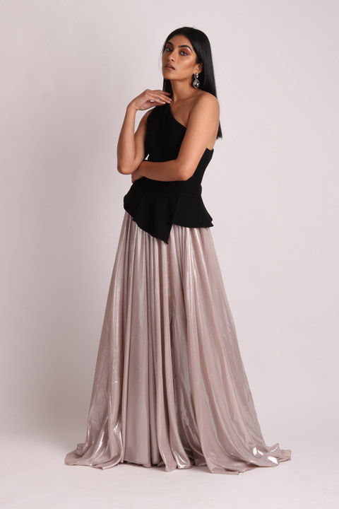 One Shoulder Split Peplum Gown