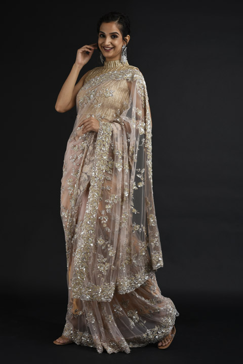 Peach Embroidered Saree