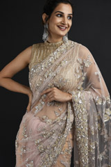 Peach Embroidered Saree_SUB1182