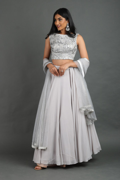 Grey Embroidered Lehenga Set