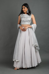 Grey Embroidered Lehenga Set