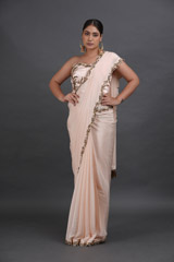 Peach Crepe Saree With A Corset