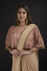 Beige Hand Embroidered  Saree Gown_DTR1195