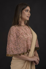 Beige Hand Embroidered  Saree Gown_DTR1199