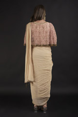 Beige Hand Embroidered  Saree Gown_DTR1203