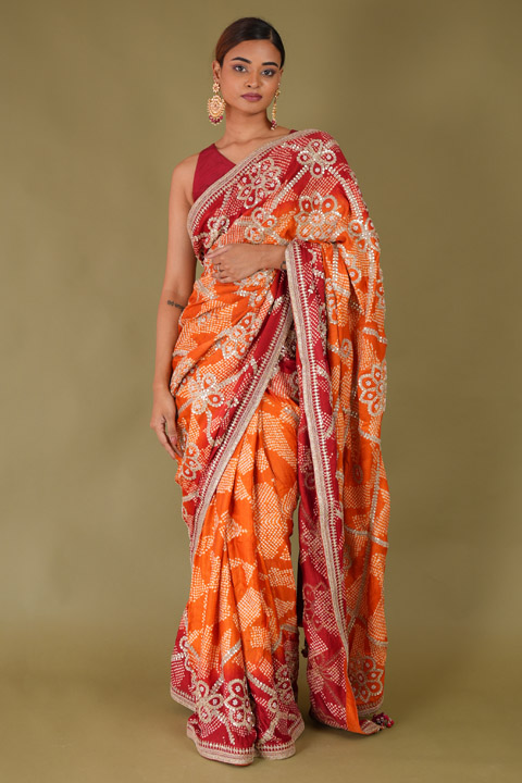 Rust Bandhani Saree