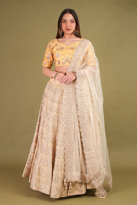 Ivory And Yellow Lehenga Set