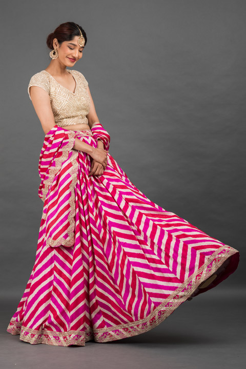 Pink Lehariya Lehenga