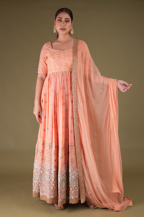 Peach Anarkali With Dupatta