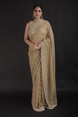 Beige Pearl Embroidered Saree