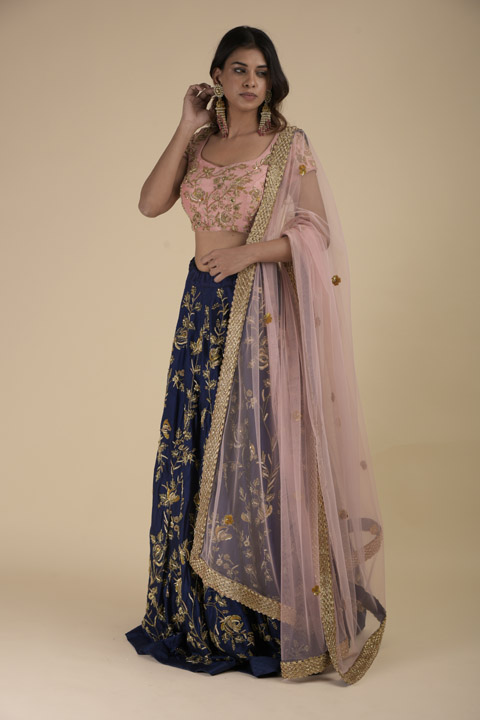 Midnight Blue Zardozi Lehenga Set
