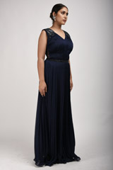 Navy Blue Embellished Gown_SUB9851