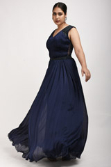 Navy Blue Embellished Gown_SUB9869