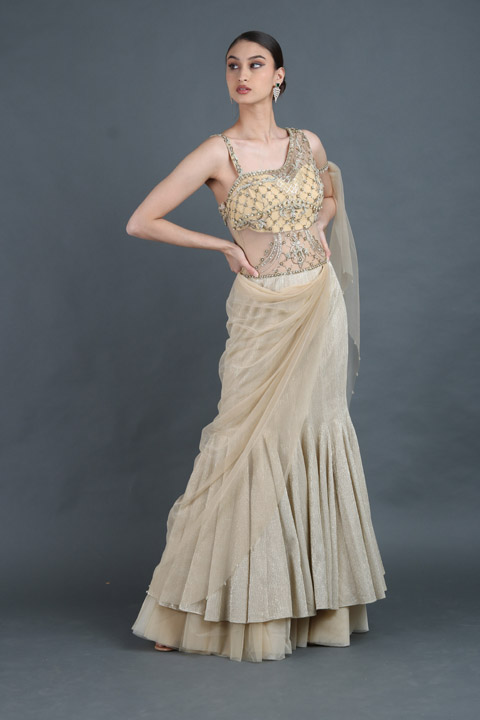 Gold Shimmer Saree Gown