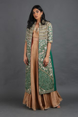 Beige Embroidered Top Bottom Set