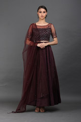 Purple Crystal And Sequins Embellished Lehenga