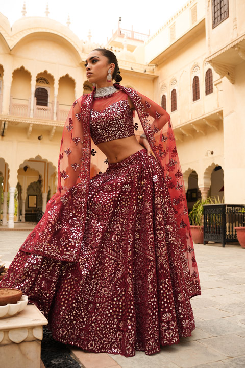 Maroon Foil Gota Lehenga