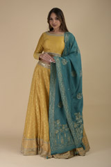 Yellow Mirror Embroidered Lehenga_DTR9062