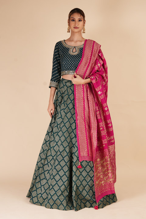 Teal Zari Embroidered Lehenga