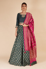 Teal Zari Embroidered LehengaDSC07848