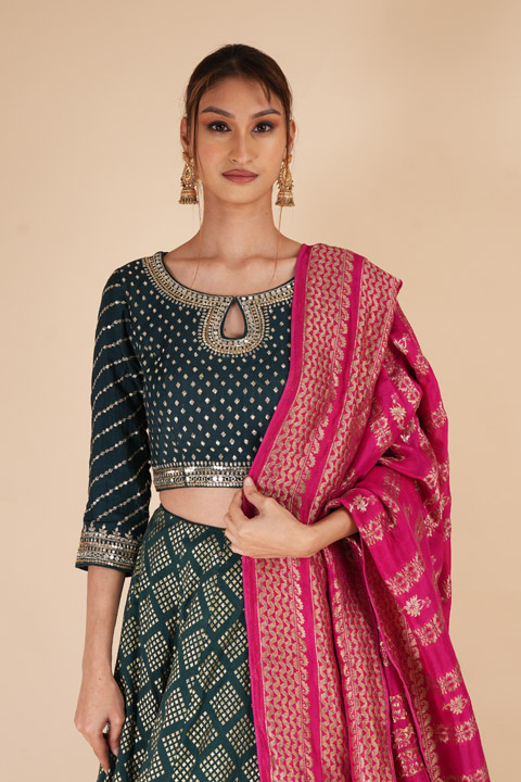 Teal Zari Embroidered LehengaDSC07849