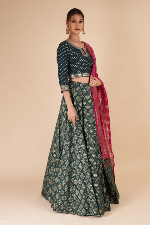 Teal Zari Embroidered LehengaDSC07851