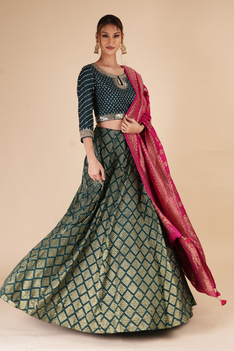 Teal Zari Embroidered LehengaDSC07853