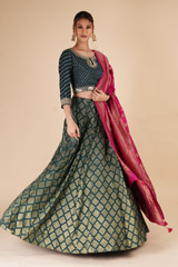 Teal Zari Embroidered LehengaDSC07853