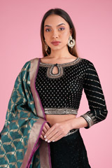 Black and Green Zari Mirror Embroidered LehengaDSC00190