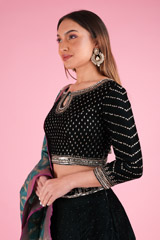 Black and Green Zari Mirror Embroidered LehengaDSC00191