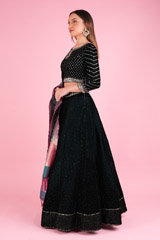 Black and Green Zari Mirror Embroidered LehengaDSC00192