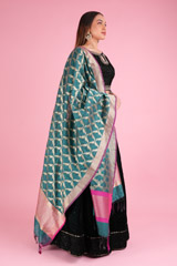 Black and Green Zari Mirror Embroidered LehengaDSC00193