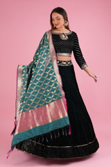 Black and Green Zari Mirror Embroidered LehengaDSC00196