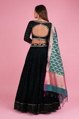 Black and Green Zari Mirror Embroidered LehengaDSC00199
