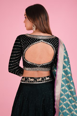 Black and Green Zari Mirror Embroidered LehengaDSC00201