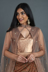 Brown Gajji Printed Silk Top Bottom SetIMG_1807