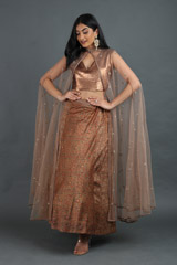 Brown Gajji Printed Silk Top Bottom SetIMG_1811