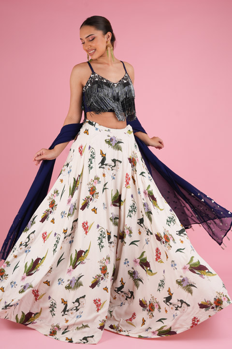 White Printed Lehenga