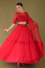 Red Net Lehenga
