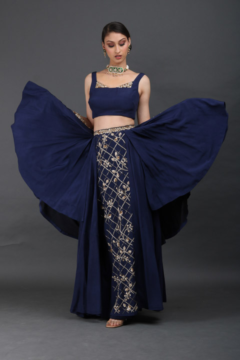 Royal Blue Embellished Top Bottom Set