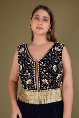 Royal Blue Skirt with Fringe BlouseDSC03034